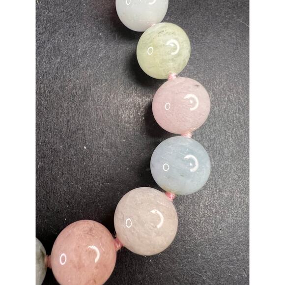 Modern Multi Beryl Bolo Necklace 12mm Morganite Aquamarine Sterling - Picture 8 of 13